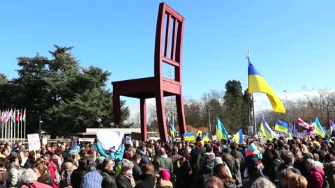 Russian Attacks Protested In Geneva, Switzerland v1 Stock Footage 171968656