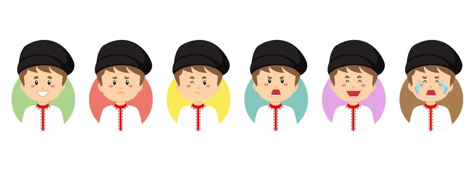 Russian Avatar with Various Expression Stock Illustration
