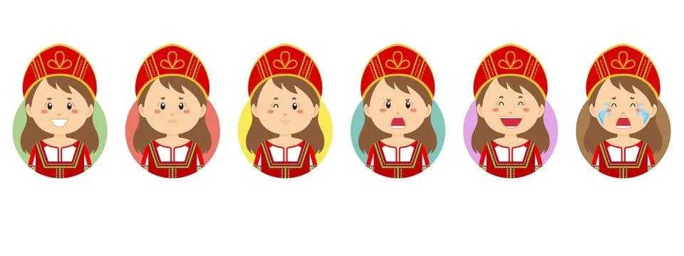 Russian Avatar with Various Expression Stock Illustration