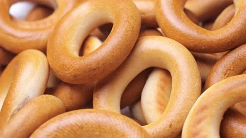 Russian bagels close-up. cracker for tea. flour sweets Stock Footage 218389313