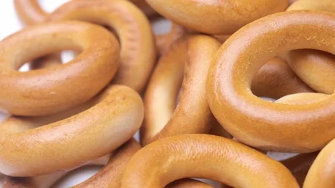 Russian bagels close-up. cracker for tea. flour sweets Stock Footage 223576146