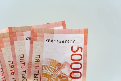 Russian banknotes of different denominations in circulation during cash tra.. Stock-Fotos