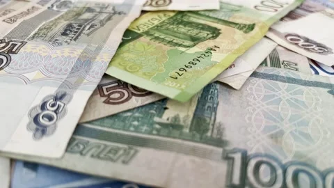 Russian banknotes of different denominations close-up. Vidéo 188265776