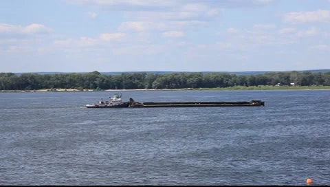 Russian Barge on the River Volga Central Russia Stock Footage 7905187