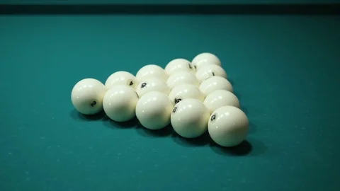 Russian billiards, the first blow, breaking the pyramid. Slow motion. Close-up Video stock 71345249