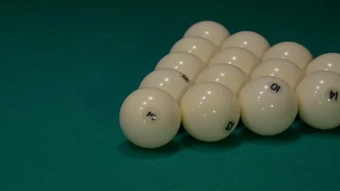 Russian billiards, the first blow, breaking the pyramid. Slow motion Stock Footage 71345266