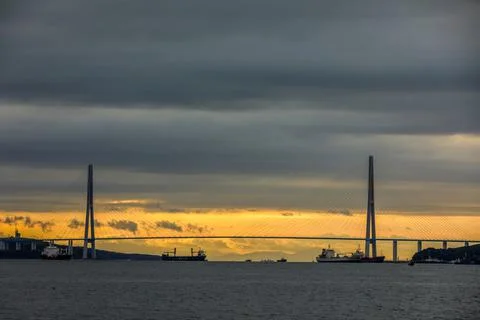 Russian bridge across the Eastern Bosphorus Strait in Vladivostok. Cable-stay Foto stock