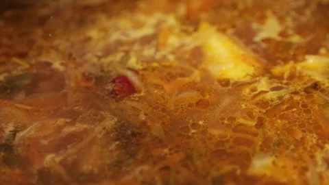 Russian cabbage or sauerkraut soup Shchi with mayo close up. Ingredients soup Stock Footage 270097775
