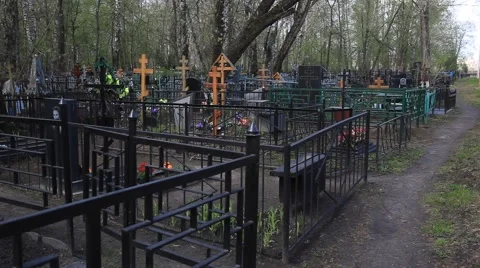 Russian cemetry inside. Graves, Crosses and monuments. Stock Footage 49084343