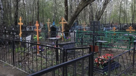 Russian cemetry inside. Graves, Crosses and monuments. Stock Footage 49084363