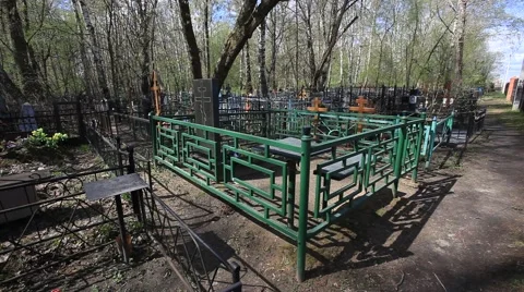 Russian cemetry inside. Graves, Crosses and monuments. Stock Footage 49084368