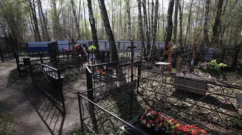 Russian cemetry inside. Graves, Crosses and monuments. Stock Footage 49084389