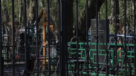 Russian cemetry inside. Graves, Crosses and monuments. Stock Footage 49084390