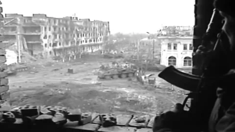 Russian-Chechen war 1994-1996. battles for the city of Grozny. Archival. (77 Stock Footage 235068331