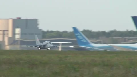 Russian combat training Yak-130 (NATO - Mitten) takes off with climb. MAKS-2011. Stock Footage 201516906
