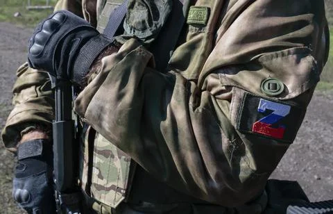 Russian conscripted men attend a military training in Donetsk, Ukraine - 05 Oct  Stockfoto's