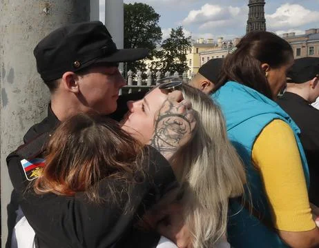 Russian conscripts called up for military service depart from St. Petersburg, St Stockfoto's