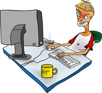 Russian designer at work in the office Stock Illustration