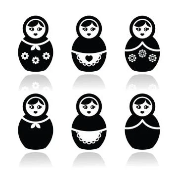 Russian doll, retro babushka vector icons set Stock Illustration