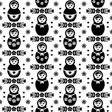 Russian doll vector seamless pattern -  Matryoshka, folk art design Stock Illustration