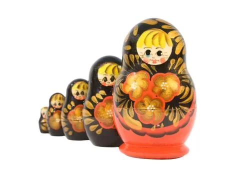 Russian dolls is sequence isolated on white Foto stock