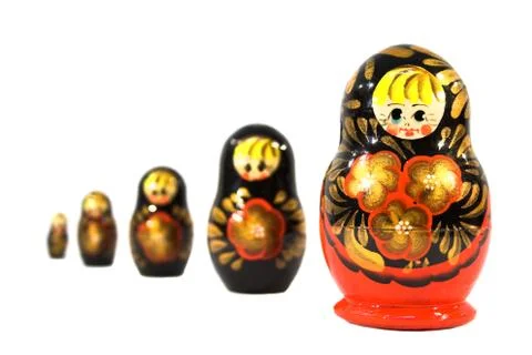 Russian dolls is sequence isolated on white Foto stock