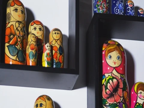 Russian dolls stand on the shelf Stock Footage 83339583