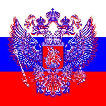 Russian double-headed eagle coat of arms on the background of the flag Stock-Illustration