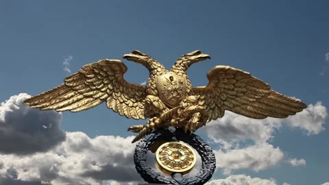 Russian double headed eagle on sky background Stock Footage 154003322