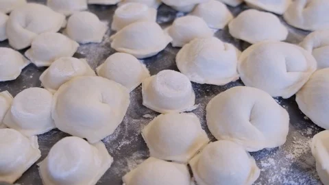 Russian dumplings, pelmeni close up video Stock Footage