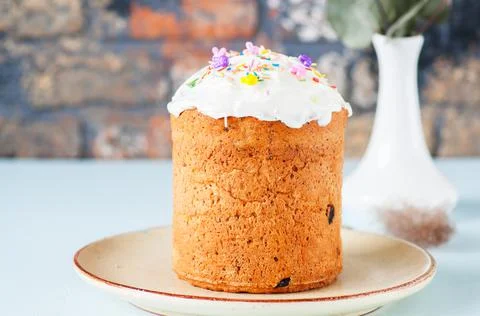 Russian Easter orthodox bread - Kulich. Festive Easter baking. Stock Photos