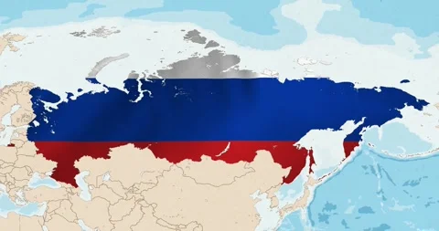 The russian federation flag waving inside the country on a world map Stock Footage 339033356