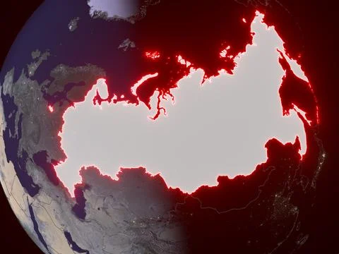 Russian Federation highlighted on night map Stock Illustration