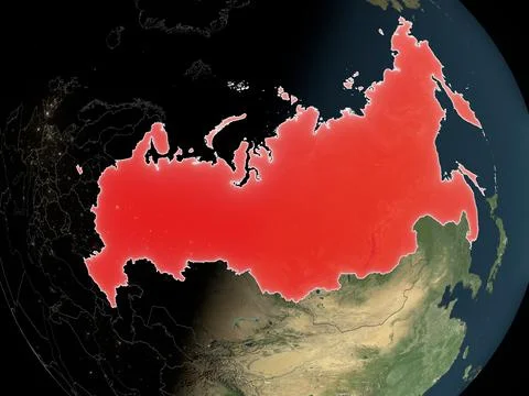 Russian Federation highlighted on realistic map Stock Illustration