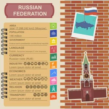Russian Federation infographics, statistical data, sights Stock Illustration