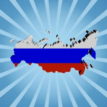 Russian federation map flag on blue sunburst illustration Stock Illustration