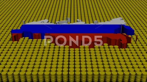 Russian federation map flag with oil barrels illustration Stock Illustrationen