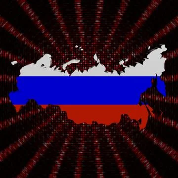 Russian Federation map flag on red hex code burst illustration Stockillustratie