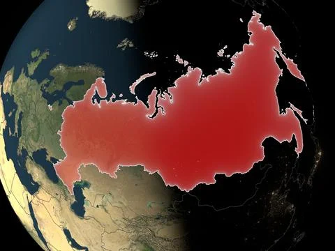 Russian Federation on realistic map イラスト素材