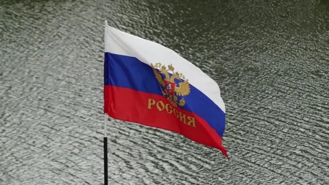 Russian flag against backdrop of sea Stock Footage 88259496