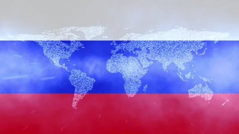 Russian flag and earth world map animation Stock Footage 333711516