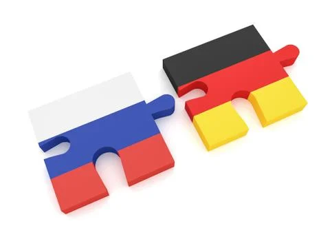 Russian Flag And German Flag Puzzle Pieces, 3d illustration on white background Stock Illustration