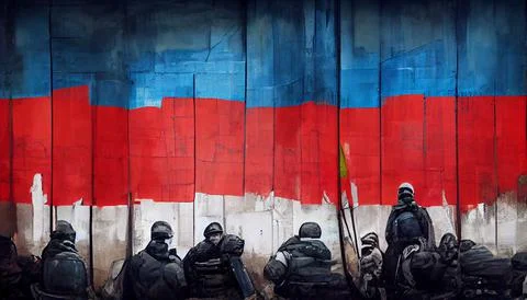 Russian flag on background wall referring to their current war with Ukraine Stock Illustration