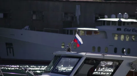 Russian flag on the boat Stock Footage 52980101