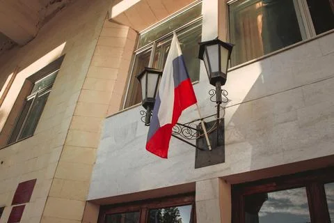Russian flag on the building Stock Photos