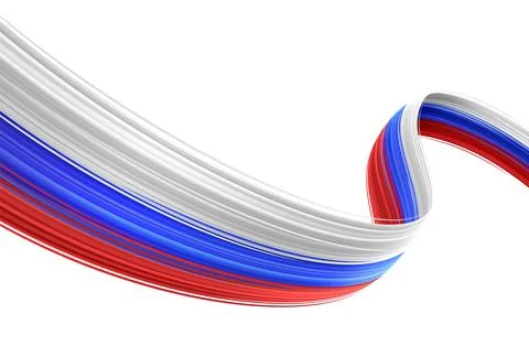 Russian flag, dynamic abstract 3d ribbon, Russian tricolor on white background Stock Illustration