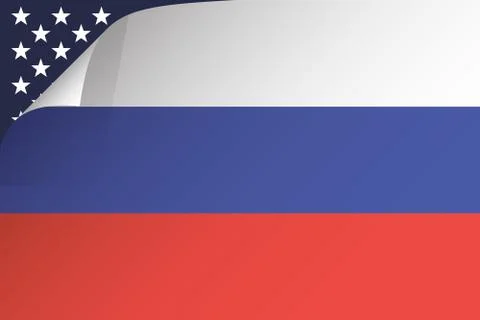 Russian flag falls off, US flag in the background Stock Illustration