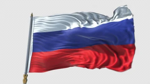 Russian Flag on a flagpole Waving on Transparent Alpha Background Stock Footage 292306520