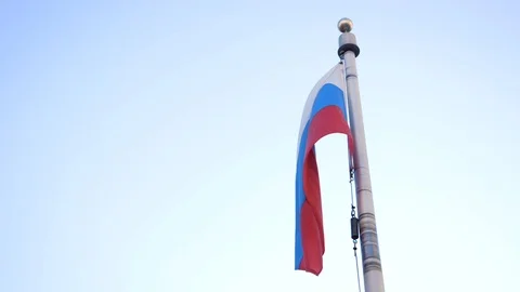 Russian flag flies in wind close up Stock Footage 104168791
