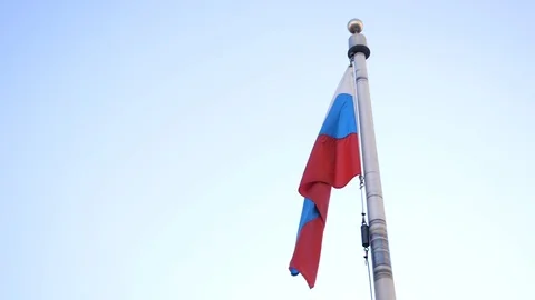 Russian flag flies in wind close up in slow motion 스톡 동영상 104168958
